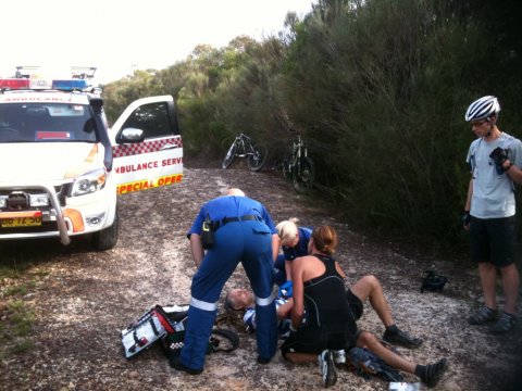 Dibbler crash: Fractured pelvis; Ambo's arrive.